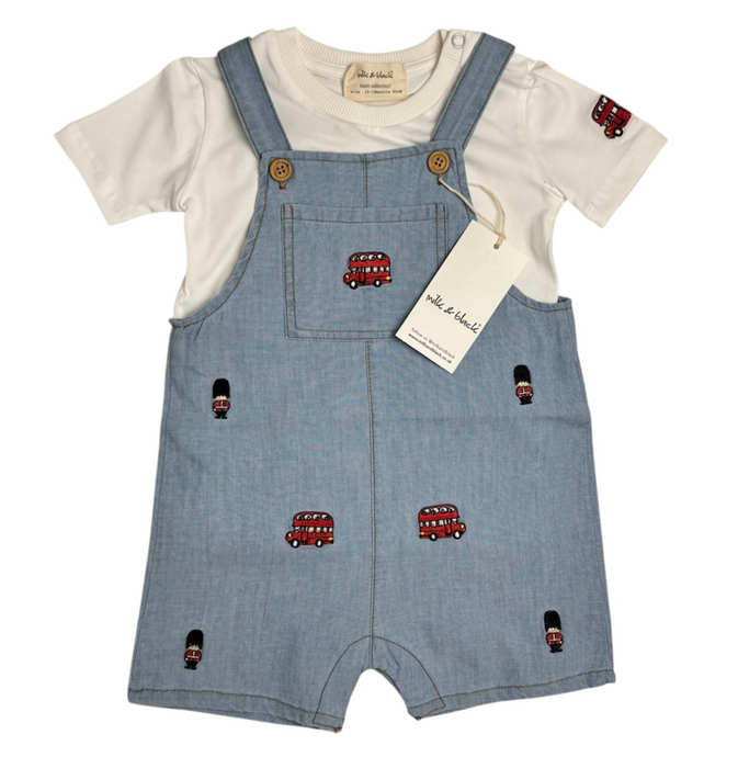 LONDON embroidered dungaree set I milk&black