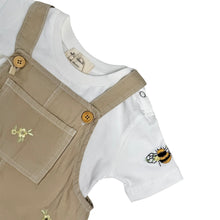Load image into Gallery viewer, BEE embroidered dungaree set I milk&amp;black