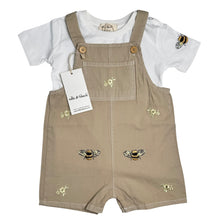 Load image into Gallery viewer, BEE embroidered dungaree set I milk&amp;black