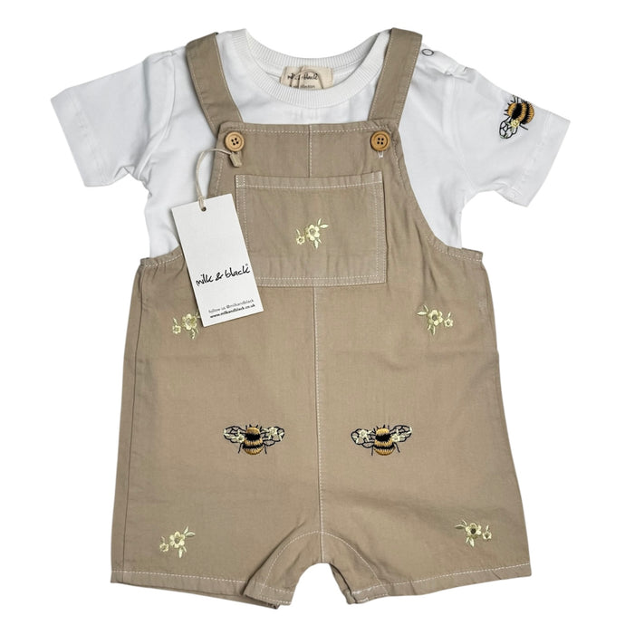 BEE embroidered dungaree set I milk&black