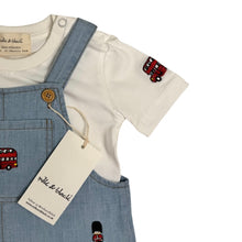 Load image into Gallery viewer, LONDON embroidered dungaree set I milk&amp;black