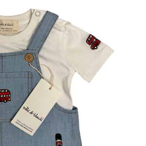 LONDON embroidered dungaree set I milk&black