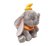 Load image into Gallery viewer, The super cute and cuddly Disney Baby Dumbo Soft Toy is a must for fans of Disney&#39;s most famous elephant.  The fun and lovable Dumbo Soft Toy is perfect for nap time, story time and snuggle time and also makes the perfect companion for little ones to recreate their favourite Dumbo adventures with! This adorable soft toy with his distinctively large ears, and unmistakable yellow and orange circus ruffle and hat makes the perfect playtime companion