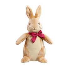 Load image into Gallery viewer, his adorable Flopsy Bunny soft toy from Rainbow Designs to ready to head out on adventures but she is also super soft, and loves a big squeezy cuddle! Beatrix Potter&#39;s Flopsy Bunny, is one of the most-loved children&#39;s characters, and this 16cm lovable bunny, with her cute pink/red bow and big floppy ears, makes a wonderful playtime friend as well as super soft and cuddly night time companion